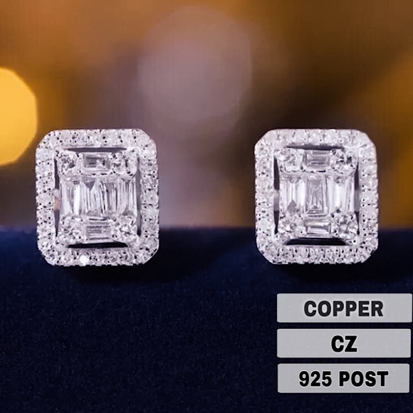 🔵𝟲𝟱%𝗢𝗙𝗙 𝗯𝘂𝗻𝗱𝗹𝗲𝘀 𝟯+🔵 NEW 925 CZ Paved Rectangular Fancy Earrings - Picture 1 of 13